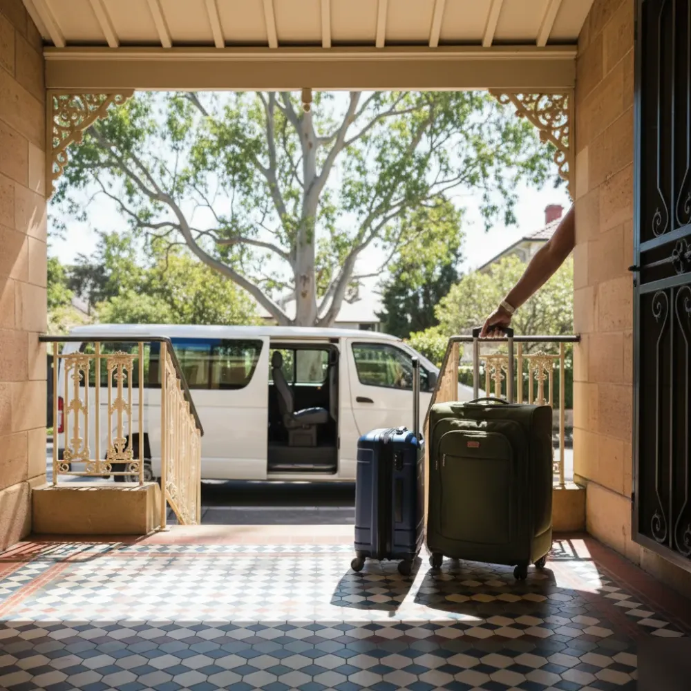 Luggage collected from Sydney home porch for airport shuttle transfer service