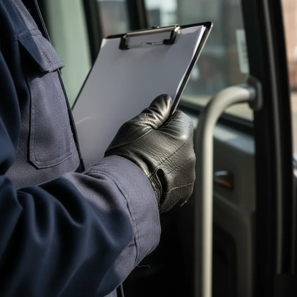 Event transport driver reviewing passenger manifest before Sydney event transfer